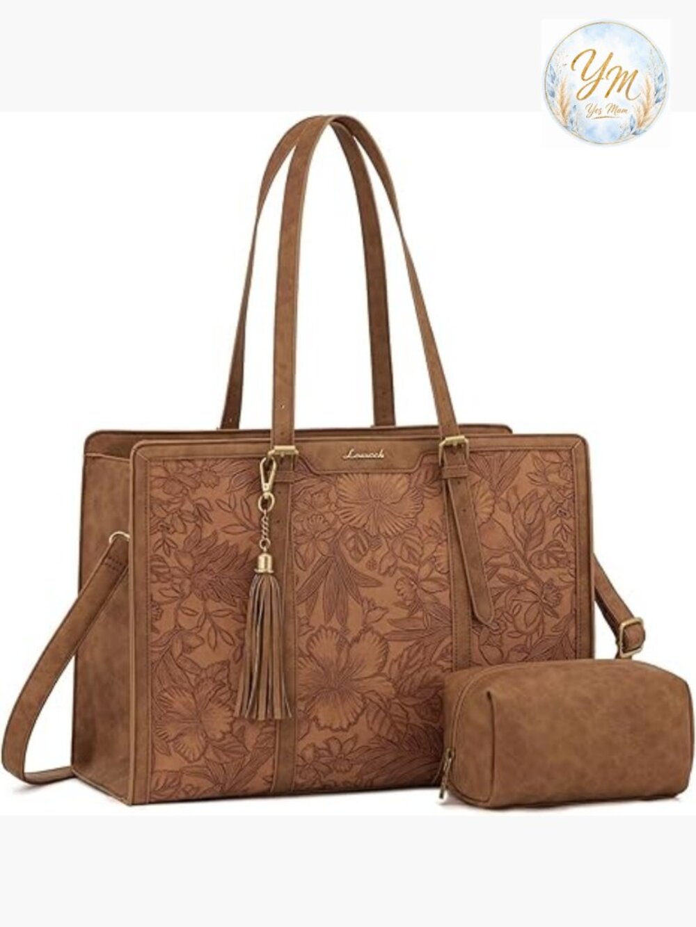 Vintage Laptop Tote Bag for Women 15.6 Inch Large Capacity Work Bag with Clutch